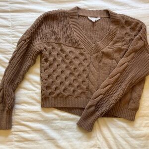 No Boundaries Brown cropped V-Neck Sweater